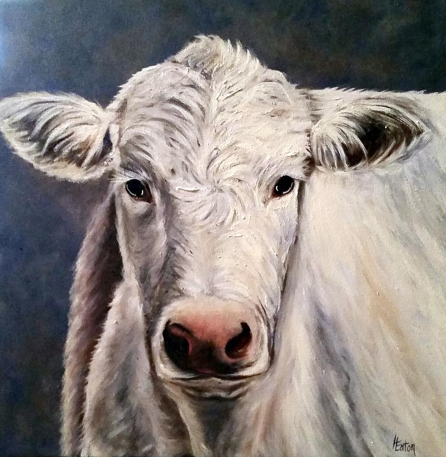 877x900 White Cow Painting By Helen Eaton - White Cow Painting