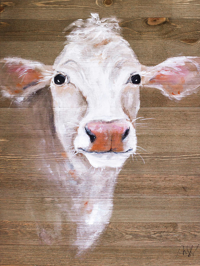 677x900 White Cow Painting By Molly Susan Strong - White Cow Painting