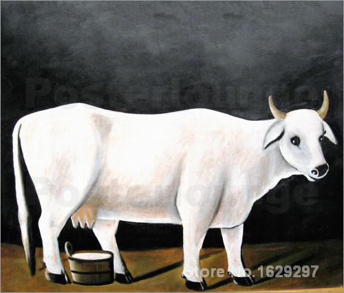 500x426 White Cow On A Black Background By Henri Rousseau Canvas Art - White Cow Painting