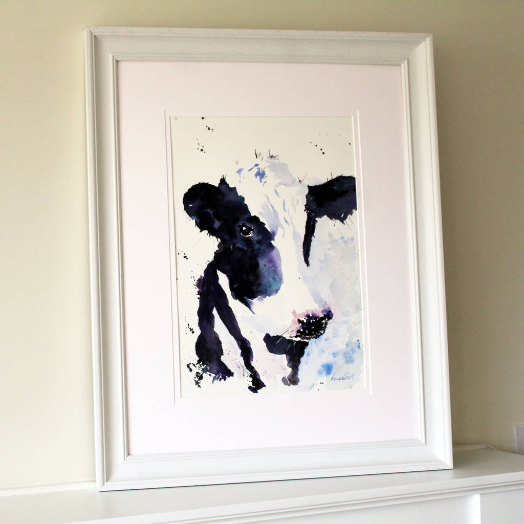 1024x1024 Cow Painting, Black And White Cow By Luna Harrison - White Cow Painting