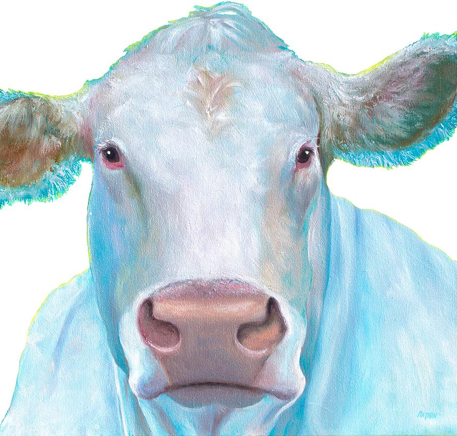 900x859 Charolais Cow Painting On White Background Painting By Jan Matson - White Cow Painting