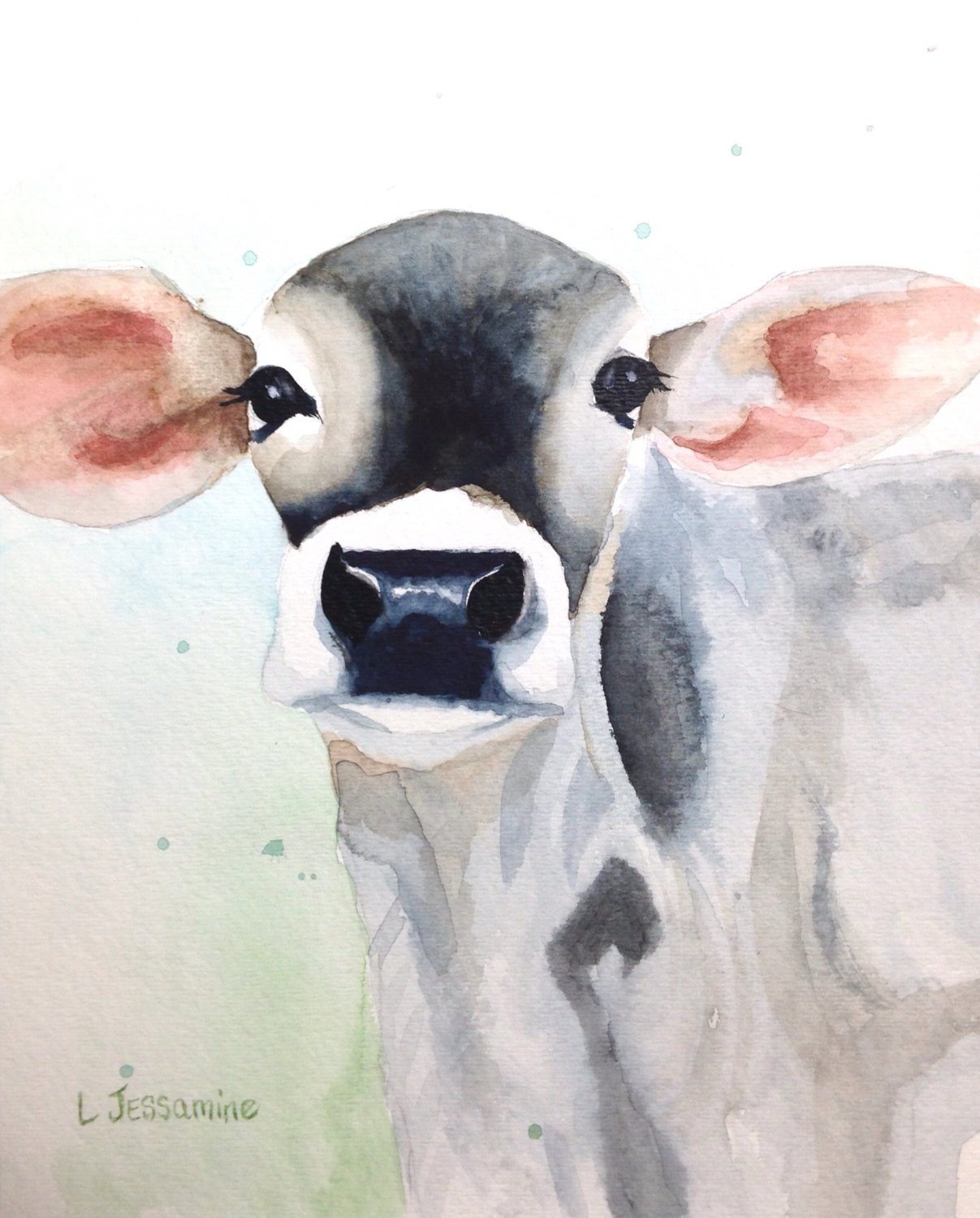 1207x1500 Cow Painting, Cow Art, Black And White Cow Original Watercolor - White Cow Painting