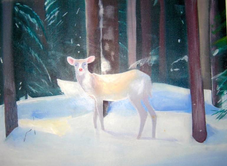 770x564 Saatchi Art White Deer Painting By Daisy Clarke - White Deer Painting