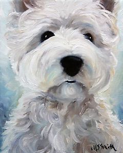 240x300 Sparrow Westie West Highland White Terrier Dog Art Oil Painting - White Dog Painting