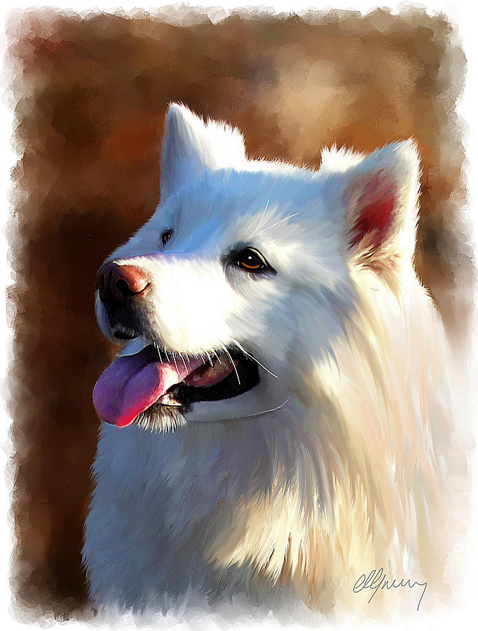682x900 Samoyed Polar Dog Portrait Painting By Michael Greenaway - White Dog Painting