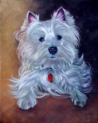 341x425 White Dog Original Art Painting By Suzanne Berry - White Dog Painting
