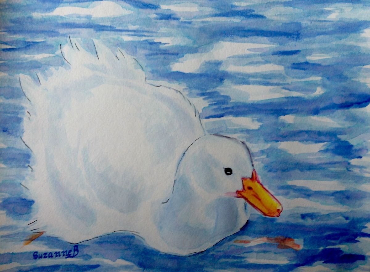 1200x884 White Duck In The Blue (Suzanne Berton) - White Duck Painting