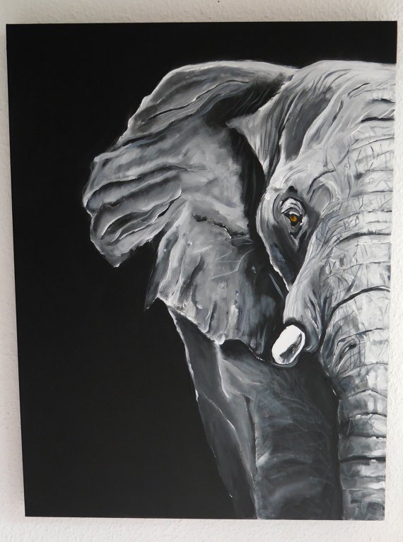 570x767 Now Sale 20%elephantafrica Black And White - White Elephant Painting