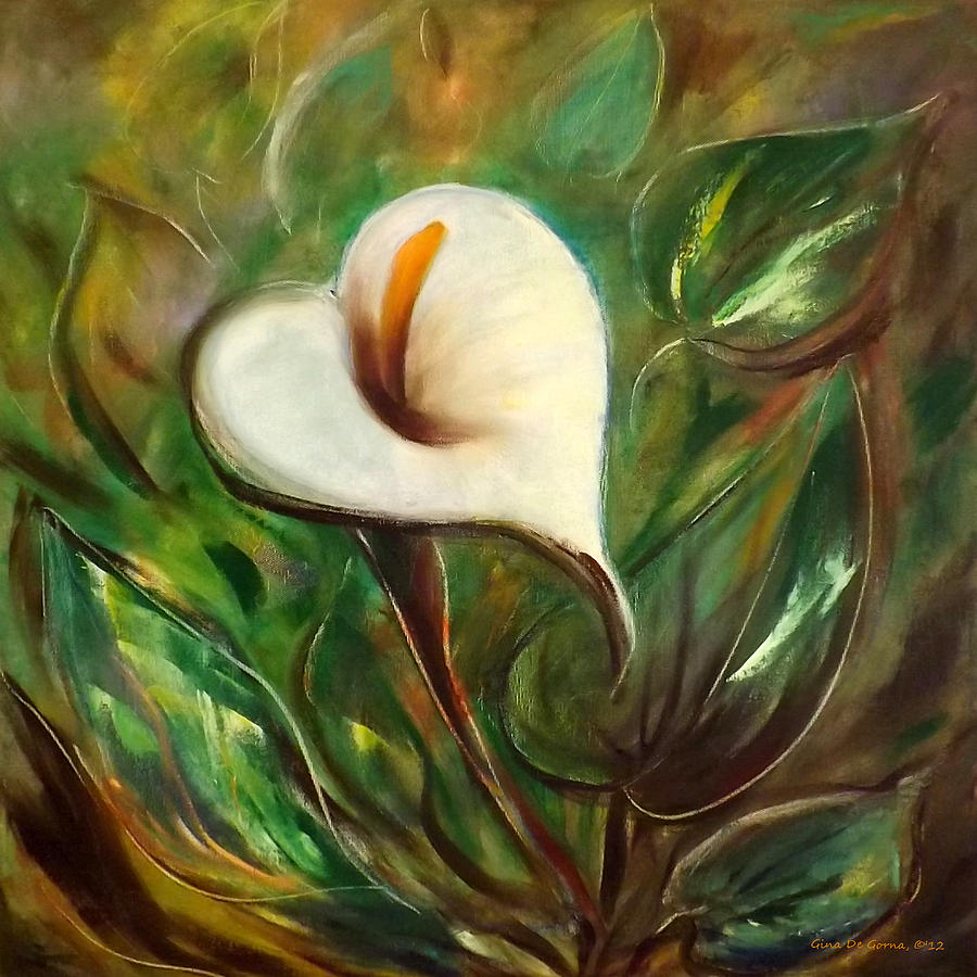 900x900 White Flower Painting By Gina De Gorna - White Flower Painting