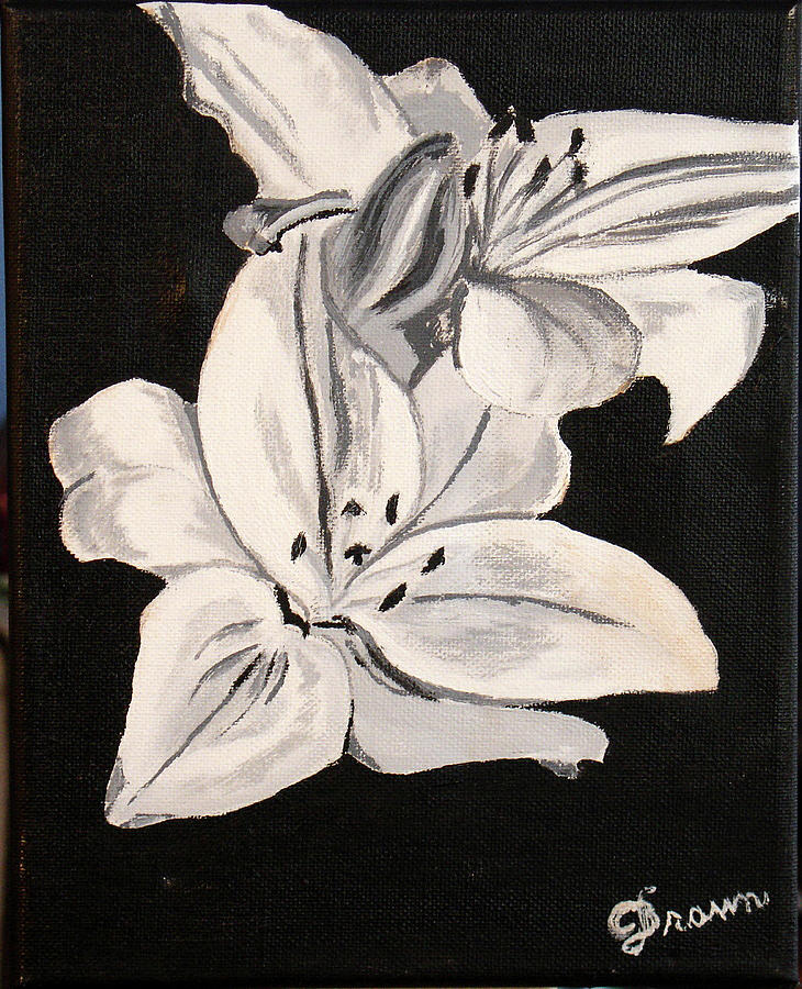 730x900 Black And White Flower Painting By Burma Brown - White Flower Painting