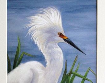 340x270 Wildlife Painting Original Snowy Egret Painting Bird - White Heron Painting