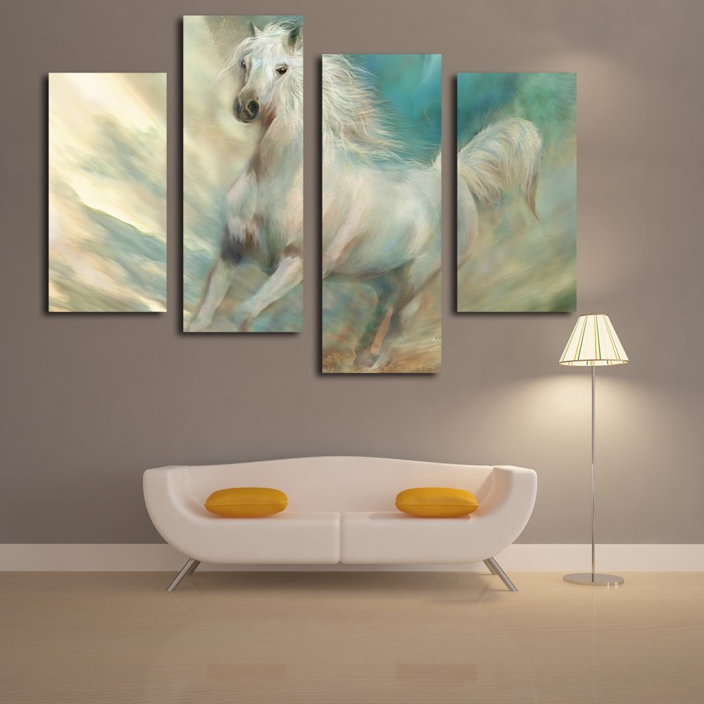 1000x1000 Beautiful White Horse Canvas Art Prints Modern Wall Decoration - White Horse Canvas Painting