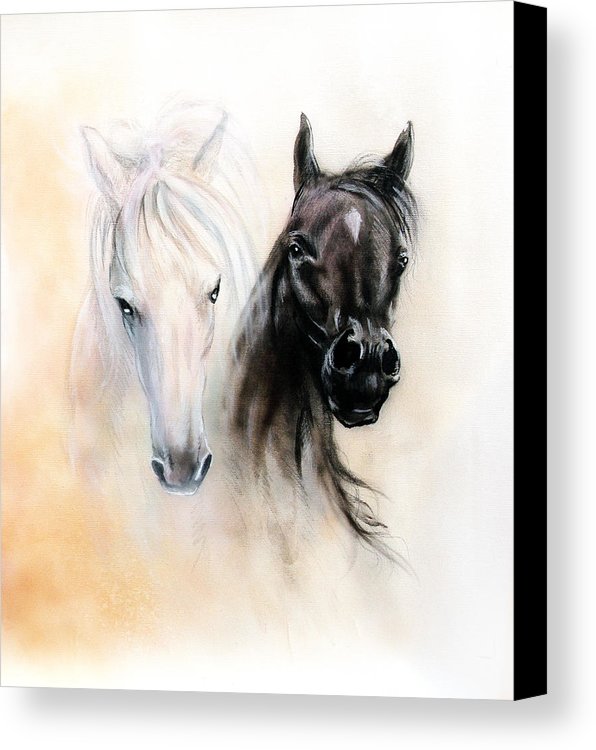 596x750 Horse Heads Two Black And White Horse Spirits Beautiful Detailed - White Horse Canvas Painting