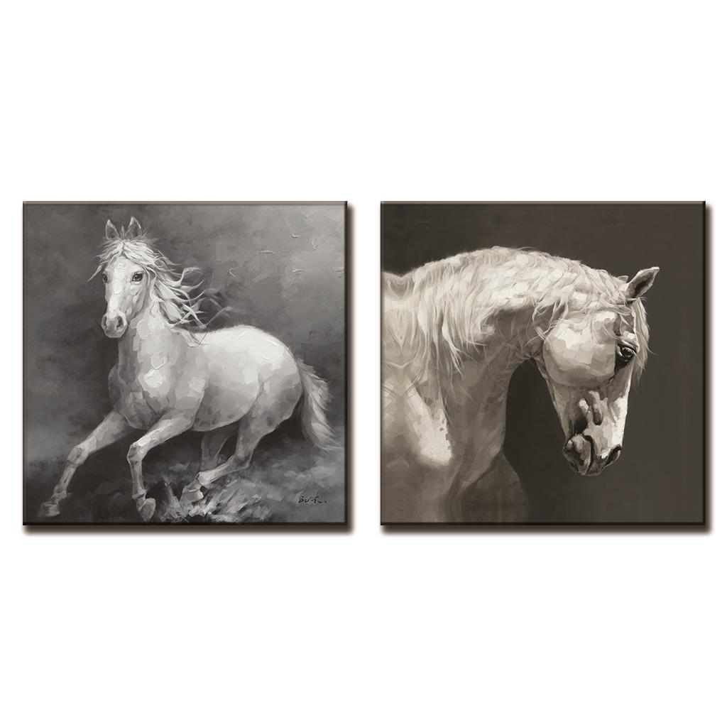 1024x1024 Original Sole Black And White Horse Contemporary Sitting Room - White Horse Canvas Painting