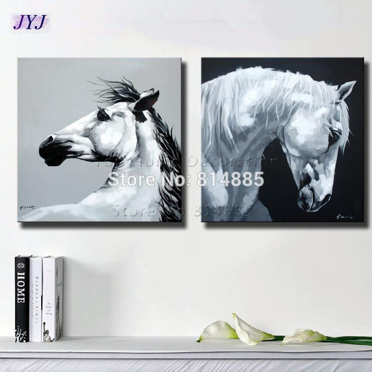 750x750 2018 Black White Horses Canvas Art Wall Picture For Living Room - White Horse Canvas Painting