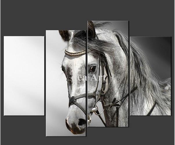 603x499 2018 Wall Art Painting On Canvas The Black And White Grey Horse - White Horse Canvas Painting