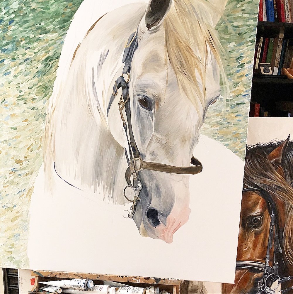 1000x1002 White Horse Painting Horse Art Equine Art Horse Decor - White Horse Head Painting