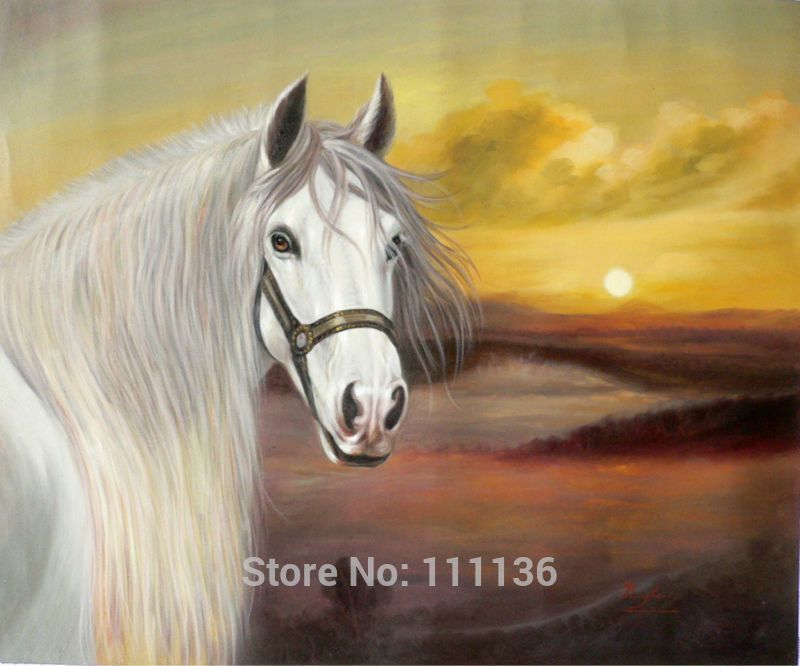 800x666 Free Shipping Museum Quality 100 Handpainted Horse Head Painting - White Horse Head Painting