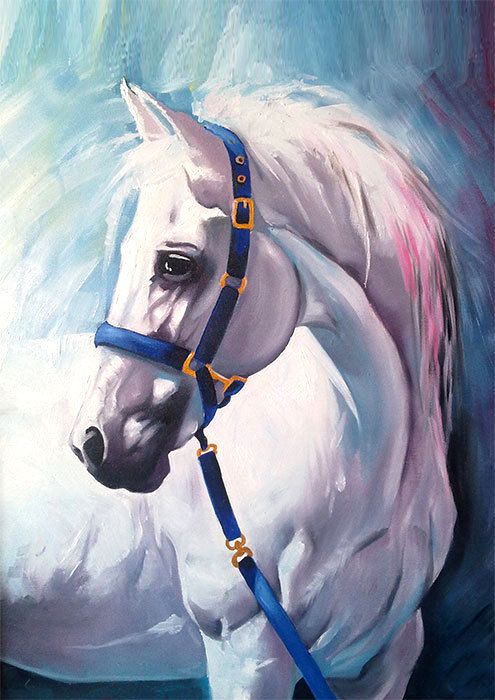 495x700 White Horse Oil Painting Print 8 X 12 Animal By Slaviart On Etsy - White Horse Oil Painting
