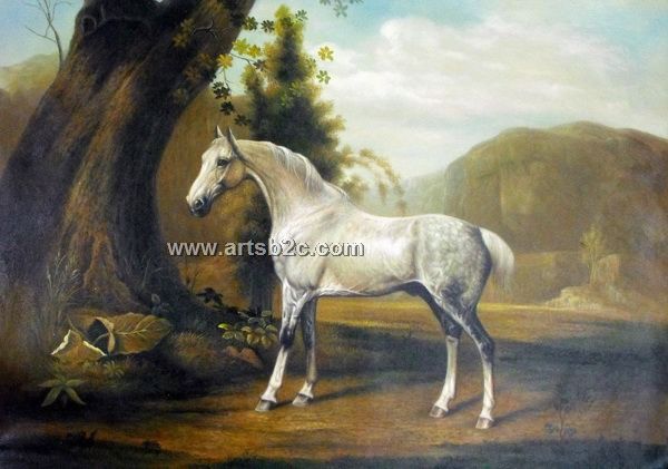 600x421 White Horse Under A Tree Oil Painting Op Cl4 252 - White Horse Oil Painting