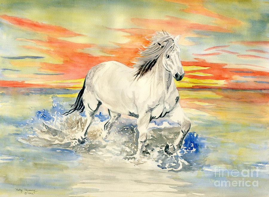 900x659 Wild White Horse Painting By Melly Terpening - White Horse Oil Painting