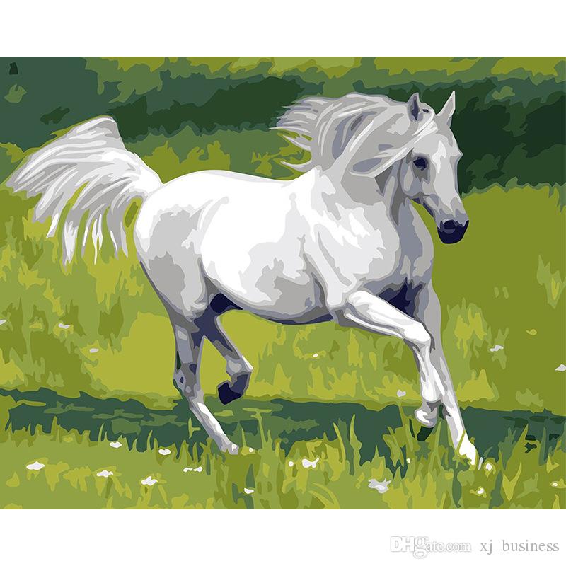 800x800 2018 White Horse Oil Paintings By Numbers Digital Hand Painted - White Horse Oil Painting
