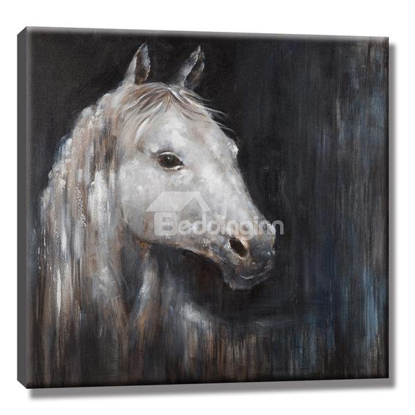 600x600 Black Background With White Horse Pattern None Framed Oil Painting - White Horse Oil Painting