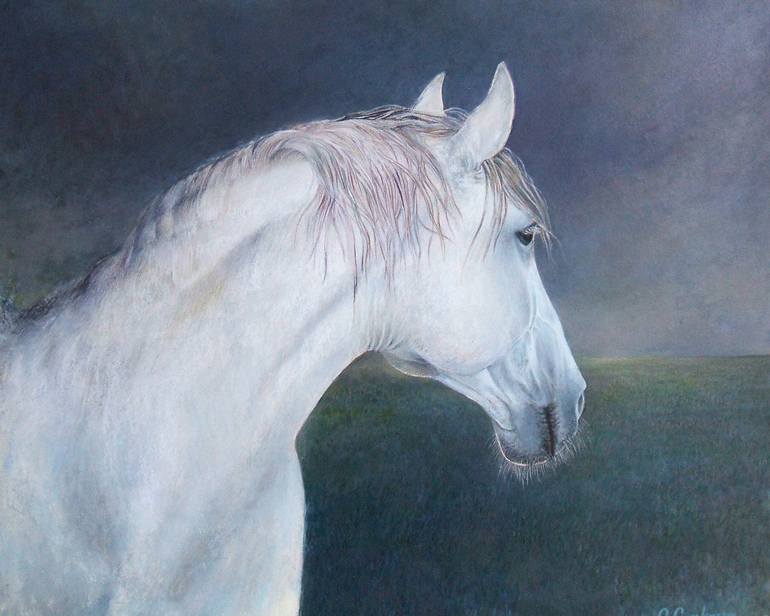 770x616 Saatchi Art White Horse Painting By Liman Gjakova - White Horse Painting