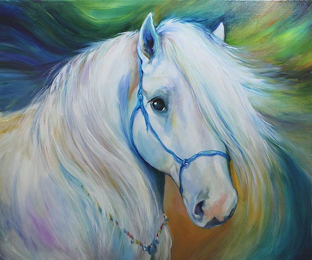 626x522 Free Shipping Handmade Animals Oil Painting On Canvas Modern Wall - White Horse Painting On Canvas