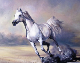 340x270 White Horse Painting Western Art Horse Portrait Oil - White Horse Painting On Canvas