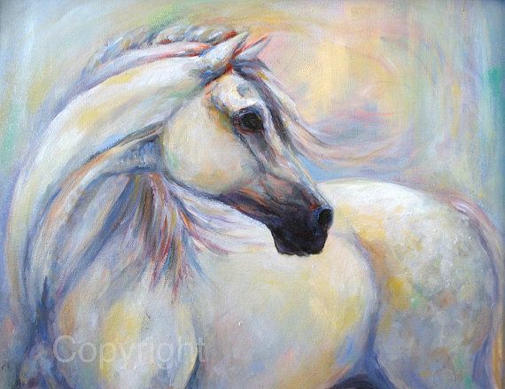 570x439 White Horse Painting On Canvas - White Horse Painting On Canvas