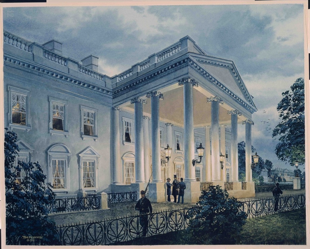 1040x836 Painting Of President Lincoln Under The North Portico - White House Painting