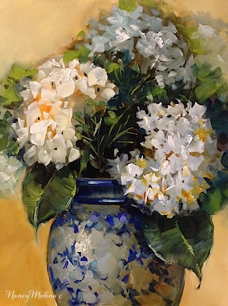 324x436 Nancy Medina Art Three Wishes Hydrangeas And A Free Painting - White Hydrangea Painting