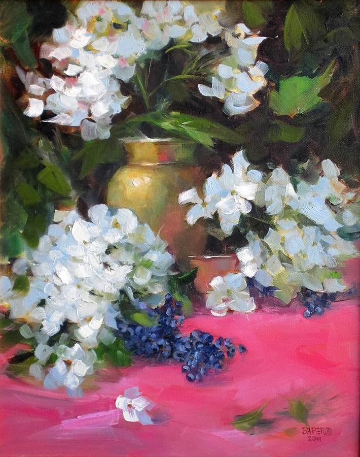 710x900 White Hydrangea Painting By Chris Saper - White Hydrangea Painting
