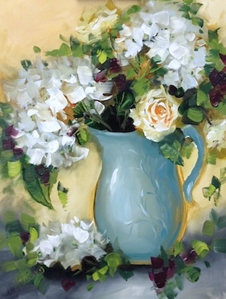 455x600 Wintry Mix White Hydrangeas - White Hydrangea Painting