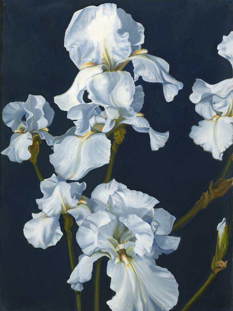 770x1026 Saatchi Art White Iris, Midnight Blue Painting By Marie Alsbrooks - White Iris Painting