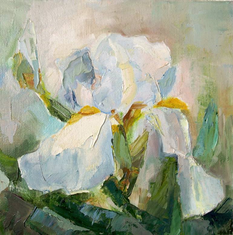 770x777 Saatchi Art White Iris Painting By Elena Reient - White Iris Painting