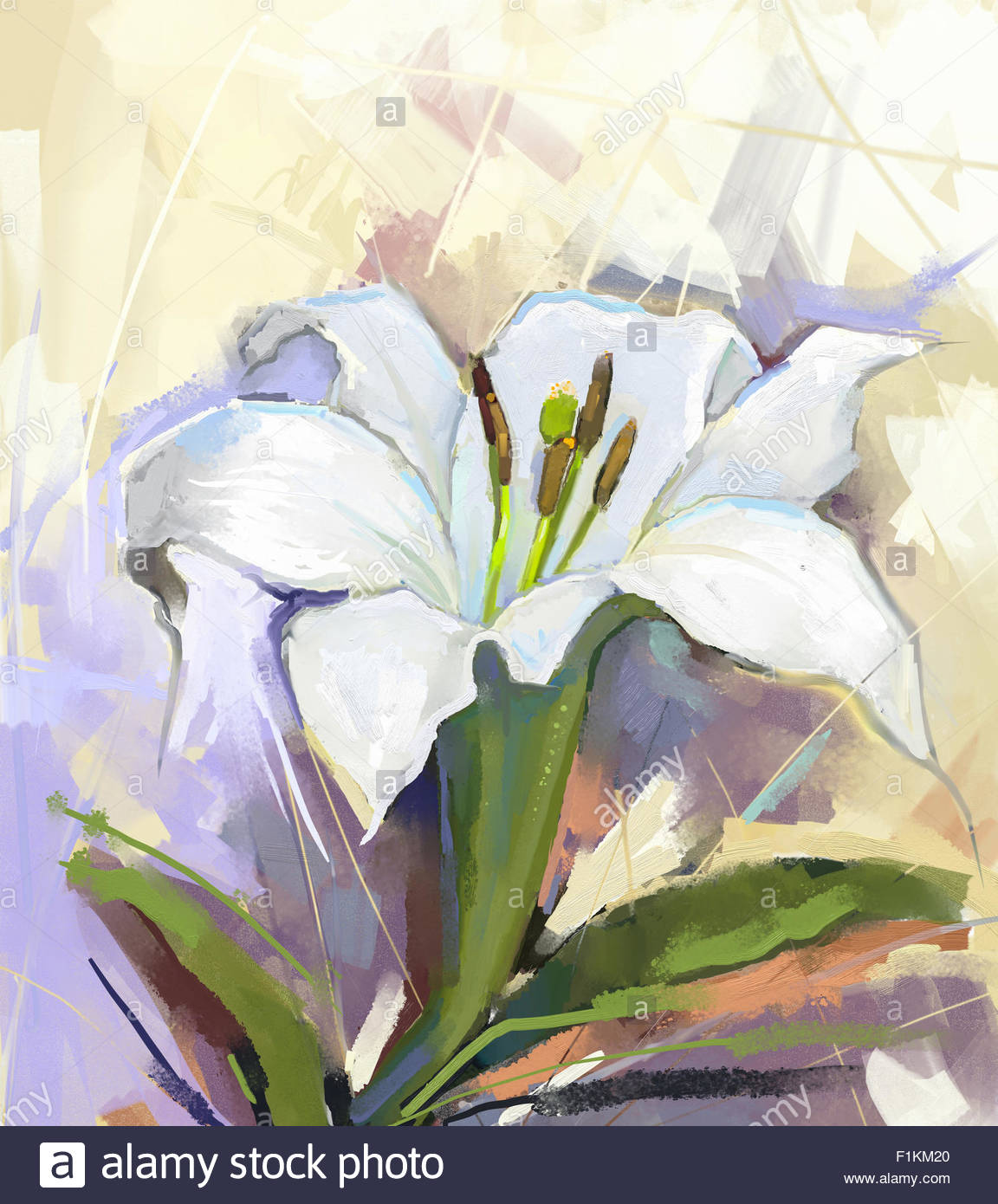 1152x1390 Oil Painting White Lily Flower.flower Oil Painting Stock Photo - White Lily Painting