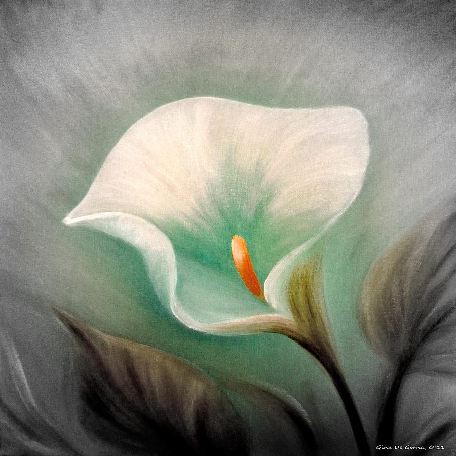 900x900 White Lily Painting By Gina De Gorna - White Lily Painting
