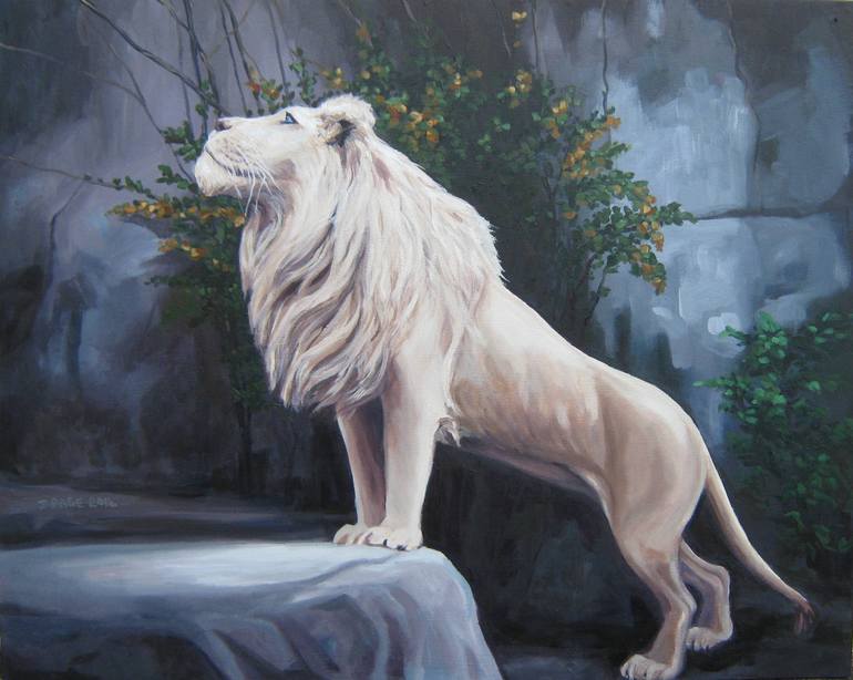 770x614 Saatchi Art White Lion In A Cave Painting By Janet Page - White Lion Painting