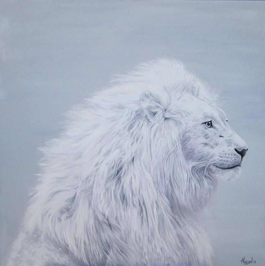 896x900 White Lion Painting By Angel Art And Design - White Lion Painting