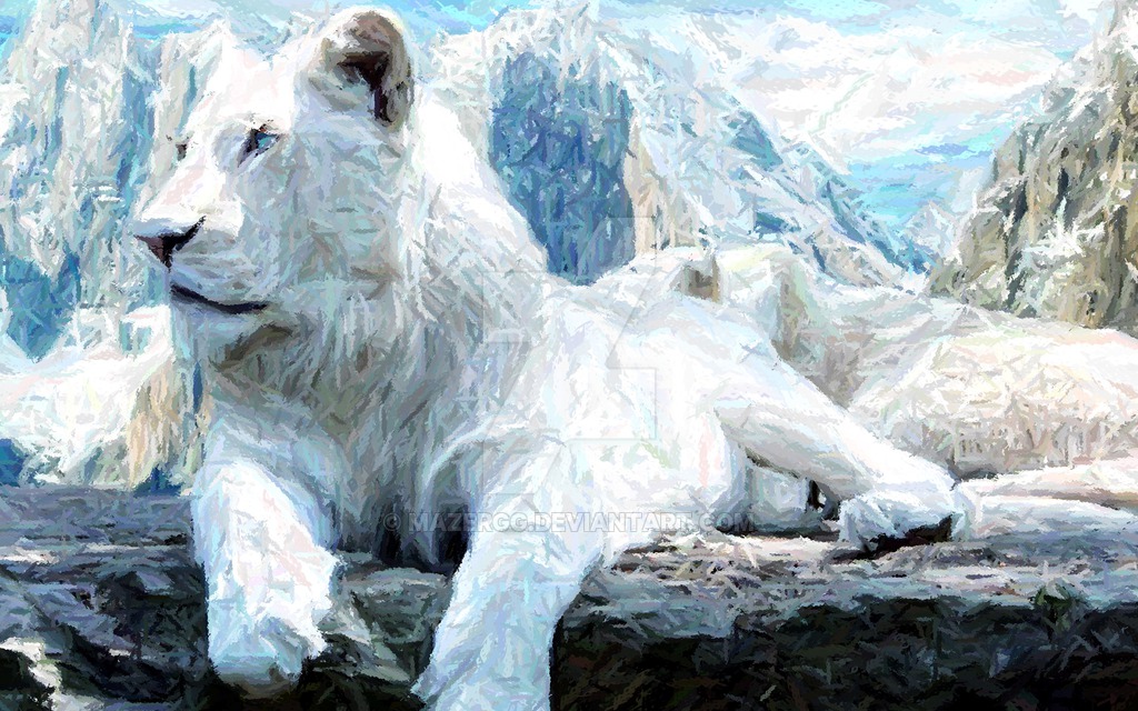 1024x640 White Lion Painting By Mazergg - White Lion Painting
