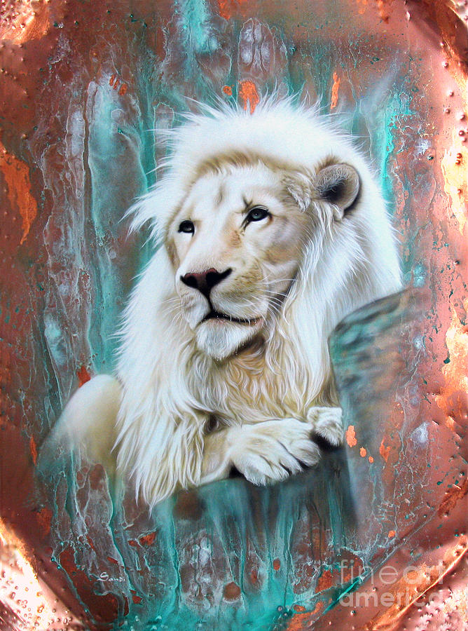 668x900 Copper White Lion Painting By Sandi Baker - White Lion Painting