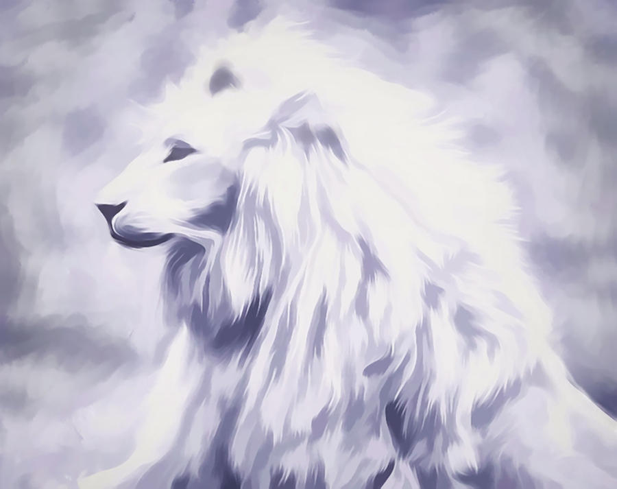 900x713 Fantasy White Lion Digital Art By Barbara A Lane - White Lion Painting