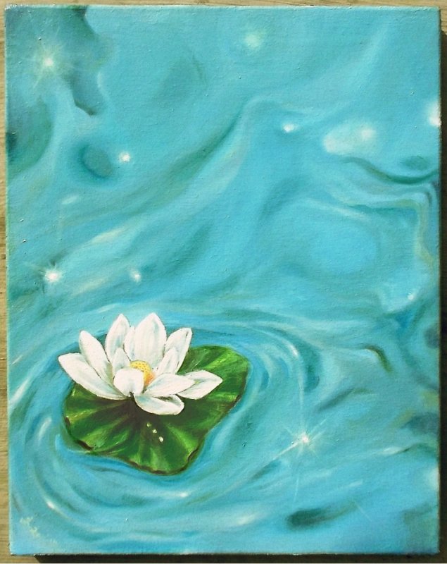 635x800 Lotus, Flower, White, Oil Painting, Modern, Contemporary - White Lotus Flower Painting