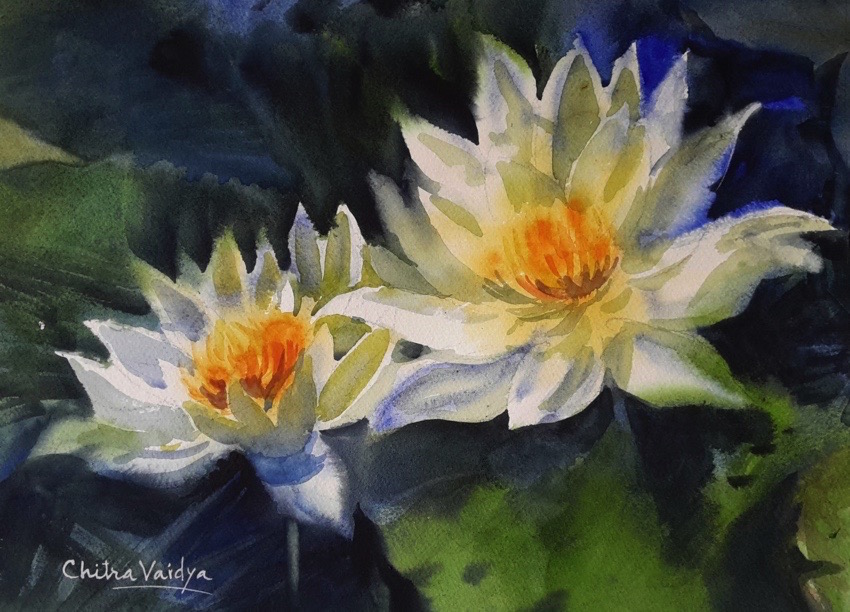 850x612 New Painting - White Lotus Flower Painting