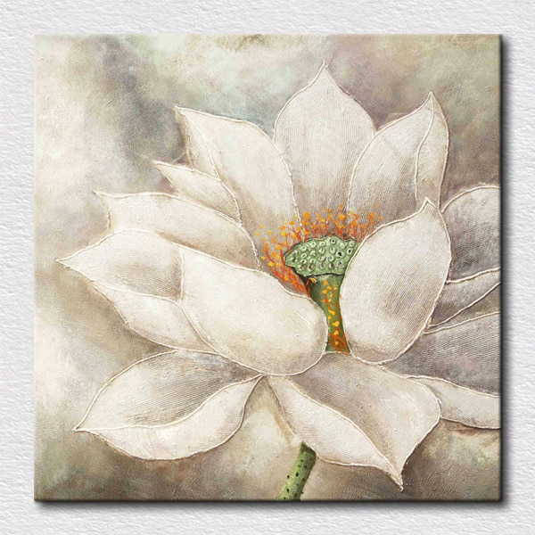 600x600 Pure White Lotus Flower Oil Painting Beautiful Wall Paintings - White Lotus Flower Painting