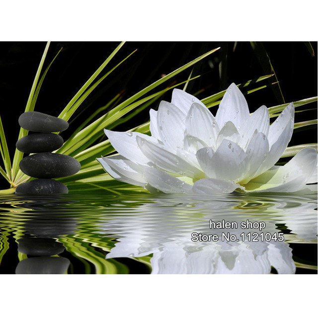640x640 3d Diy Diamond Painting Cross Stitch White Lotus Flower Needlework - White Lotus Flower Painting