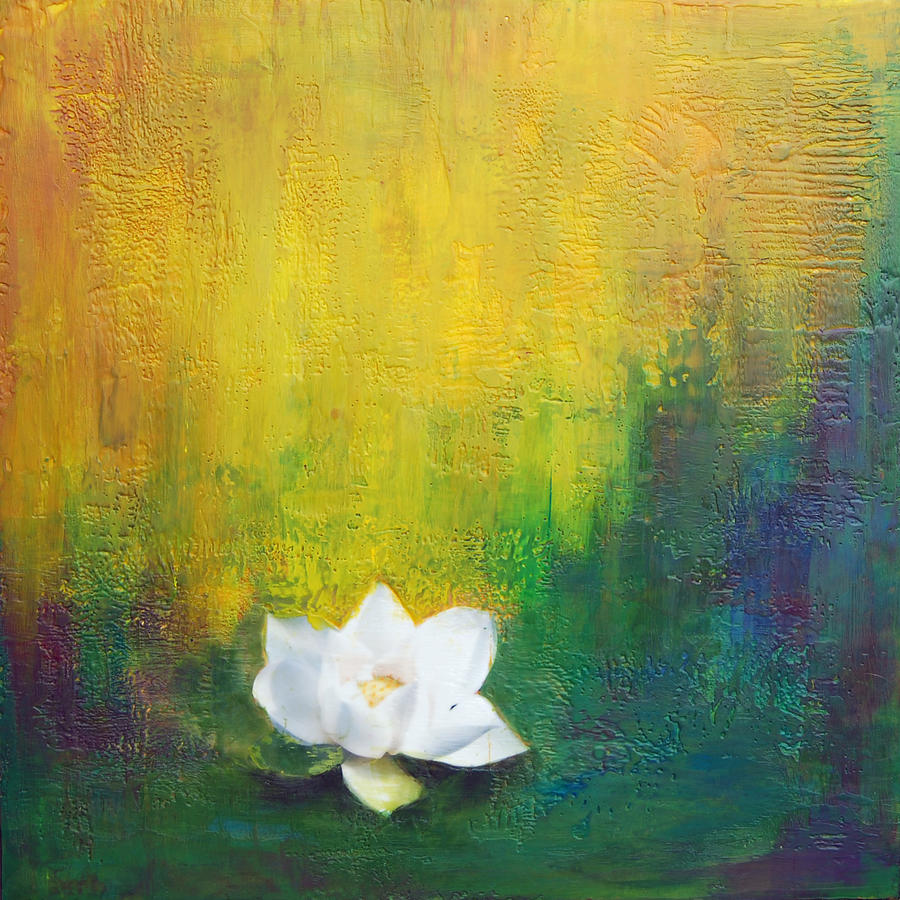 900x900 White Lotus Painting By Joya Paul - White Lotus Flower Painting
