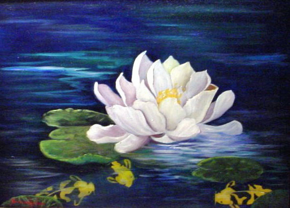 White Lotus Flower Painting at PaintingValley.com | Explore collection ...